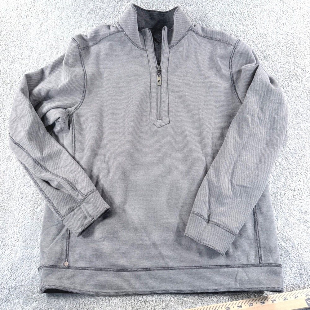 Tommy Bahama Quarter Zip Mens Medium Grey Reversible Herringbone Pullover